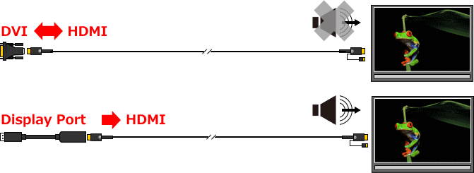 HDMI延長光ケーブルHMA02シリーズは変換してDVIもDisplay Portも延長できる！のイメージ図