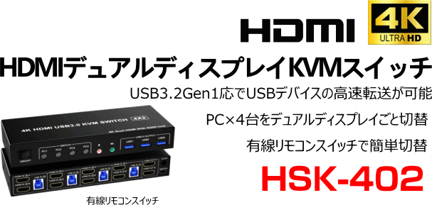 HDMIデュアルディスプレイKVM切替器 HSK-402 製品概要