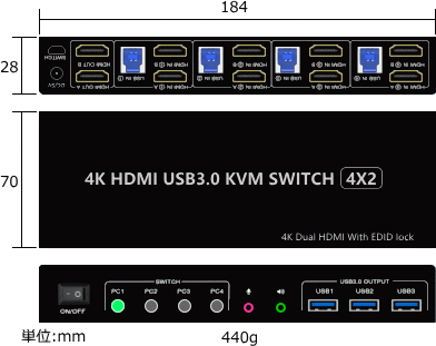 HSK-402 外形寸法図 184×70×28mm、重量440g